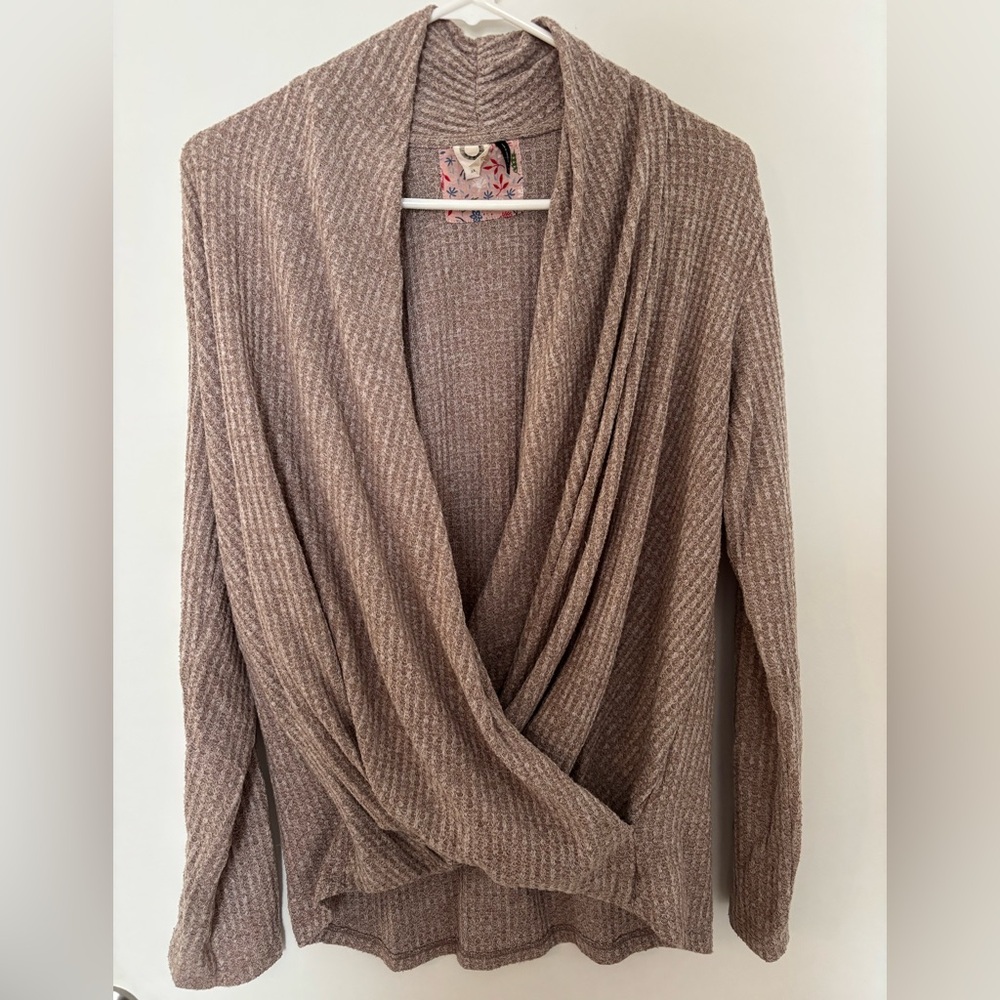 Anthropologie Akemi + Kin Draped Ribbed V-Neck Sweater - Taupe